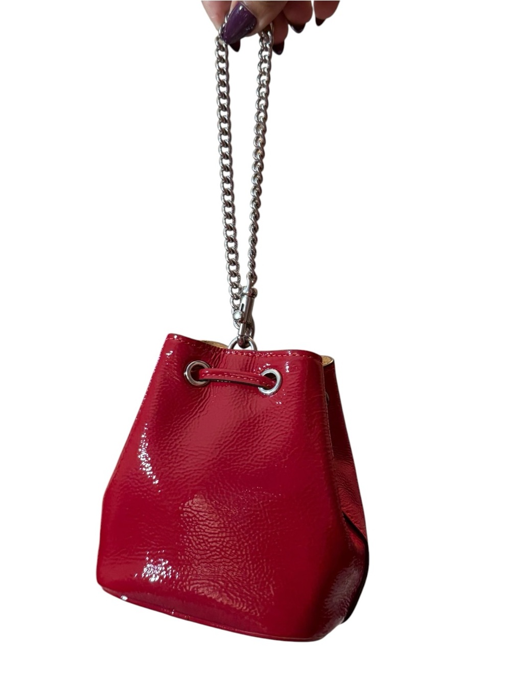 Coach Drawstring Wristlet Pouch Bag in Red Patent Leather with Silver, CZ028 - Picture 3 of 15